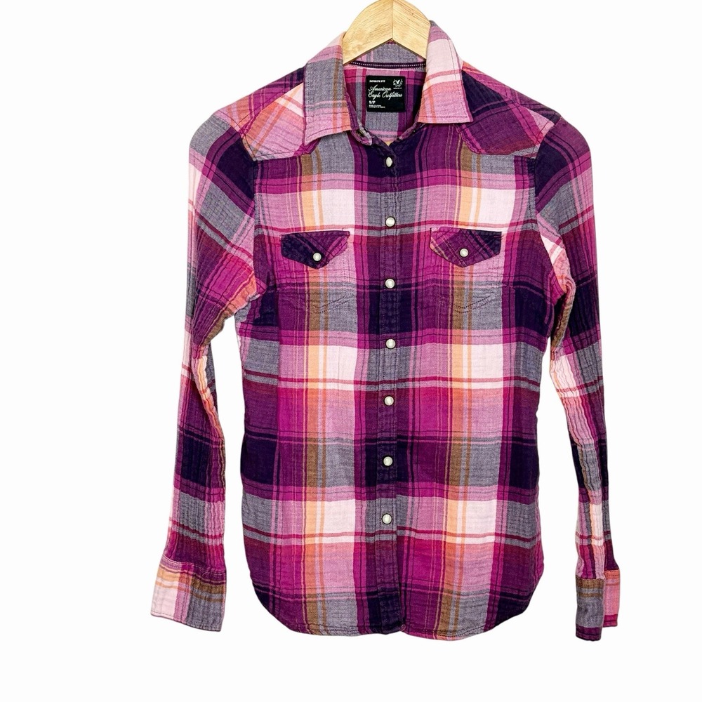 American Eagle Y2K Pearl Snap Western Shirt Womens Small Cowgirl Rodeo Colorful